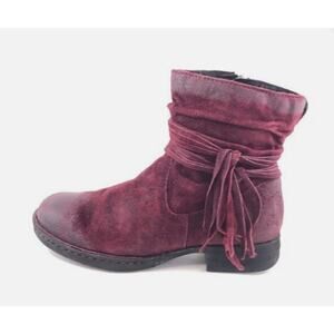 Born Cross Amarena Distressed Leather Ankle Boots 7 Red Fringe Western Tassel